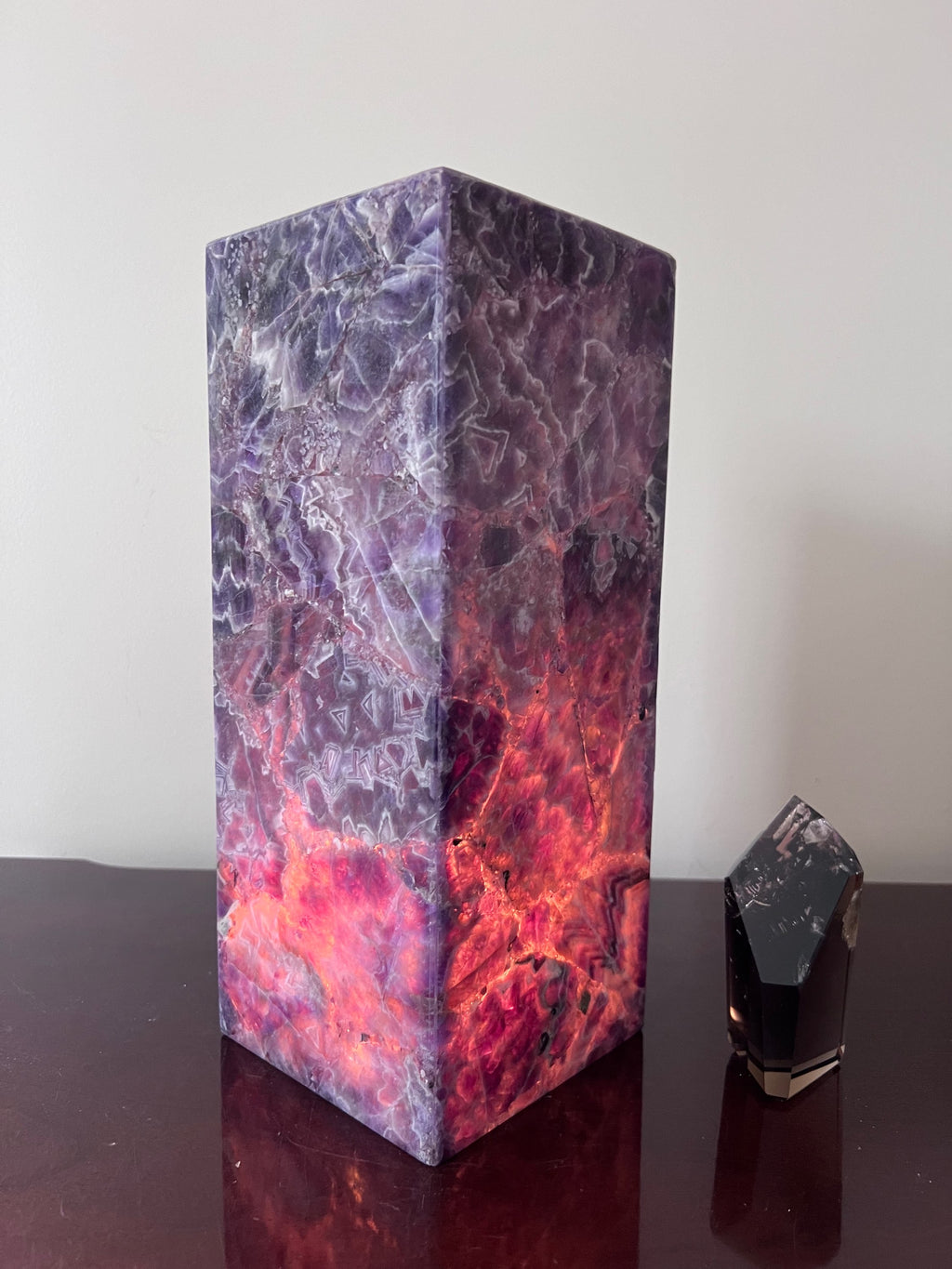 Chevron Amethyst Tall Pillar Crystal Lamp image 0
