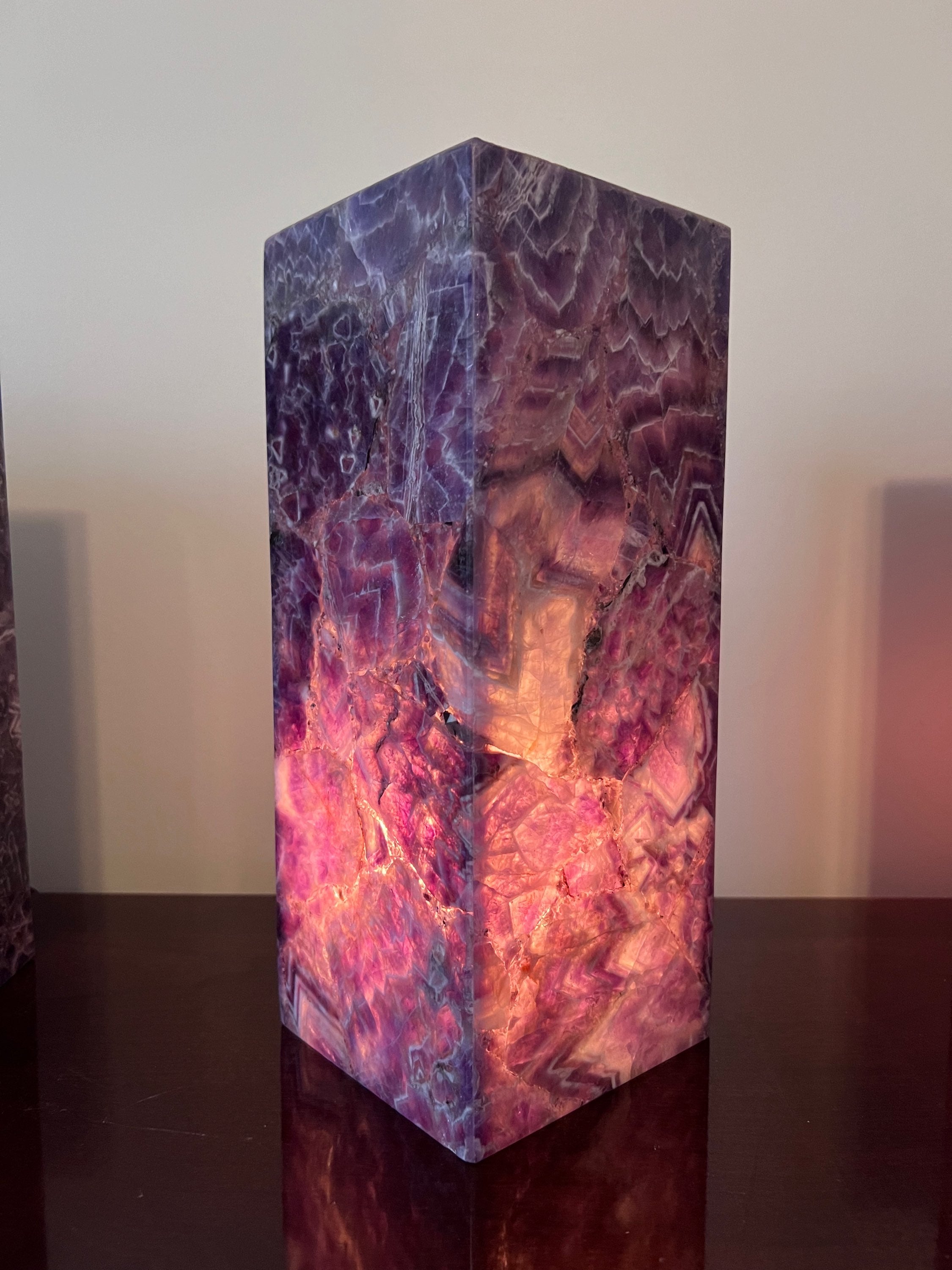 Chevron Amethyst Tall Pillar Crystal Lamp image 4