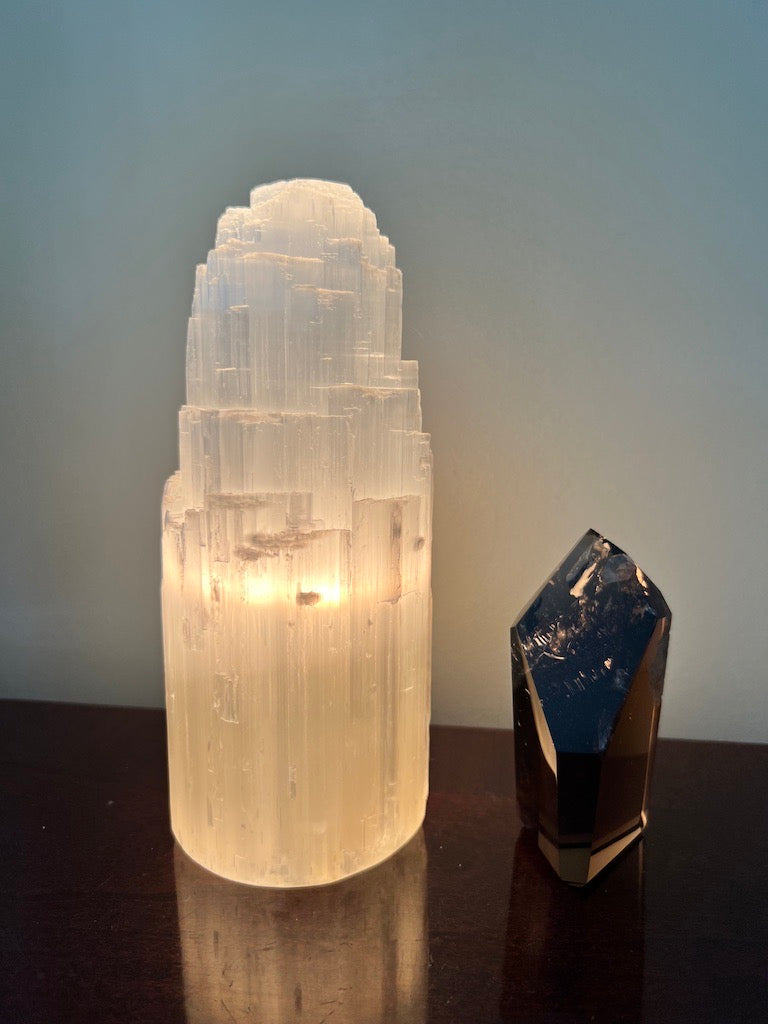 Raw Selenite Skyscraper Lamp image 1