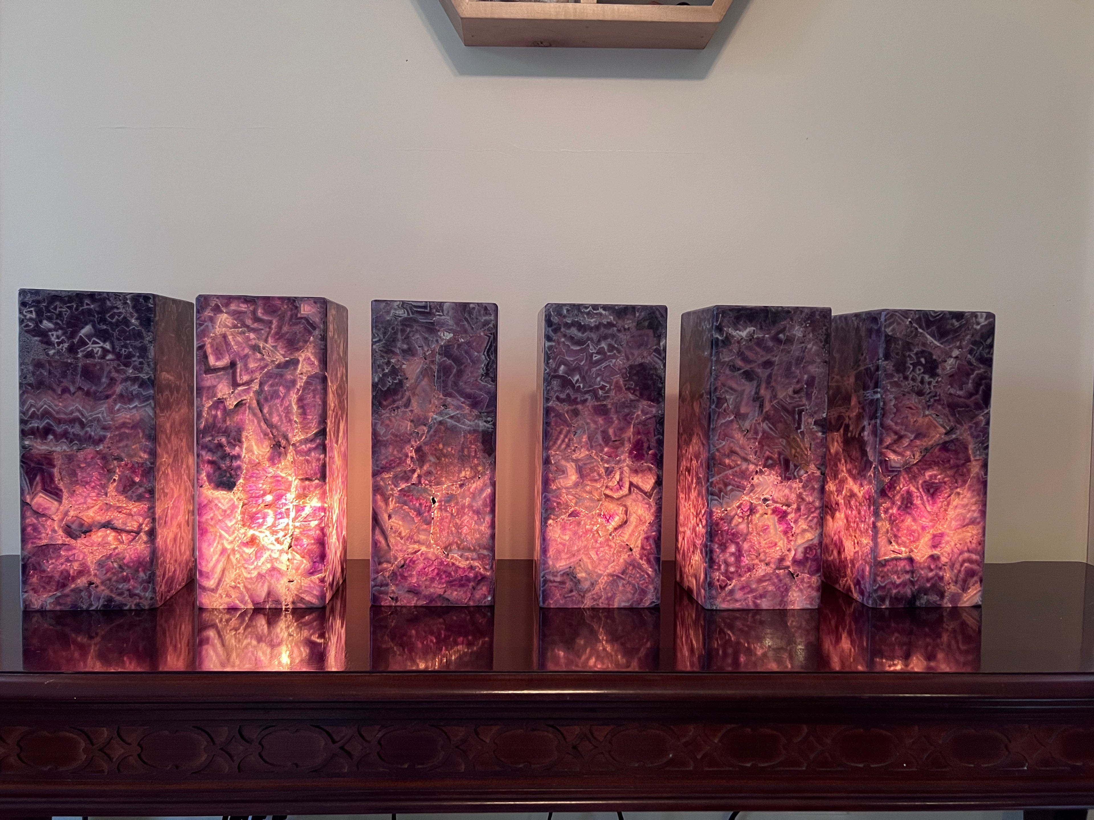 Chevron Amethyst Tall Pillar Crystal Lamp