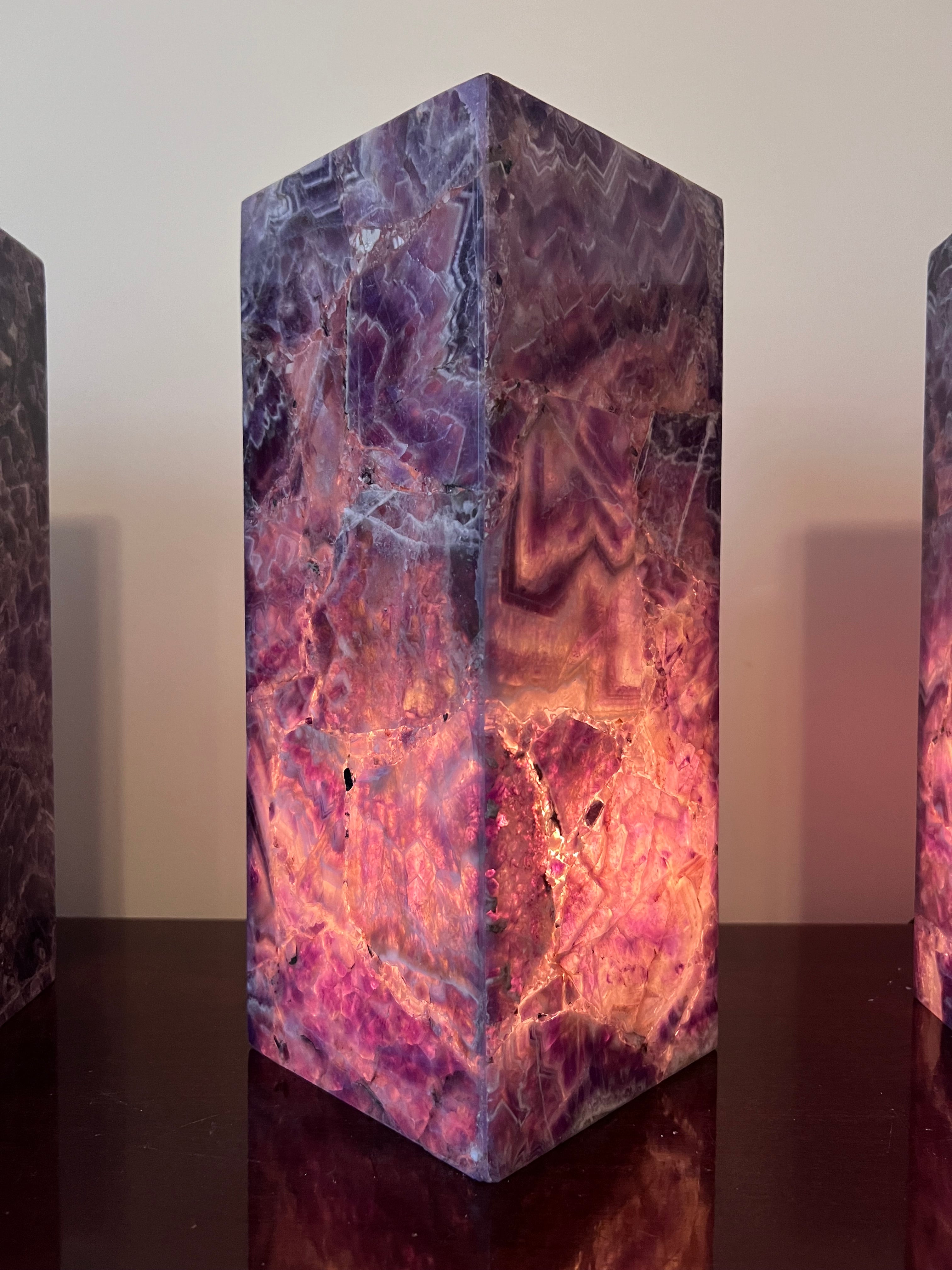 Chevron Amethyst Tall Pillar Crystal Lamp