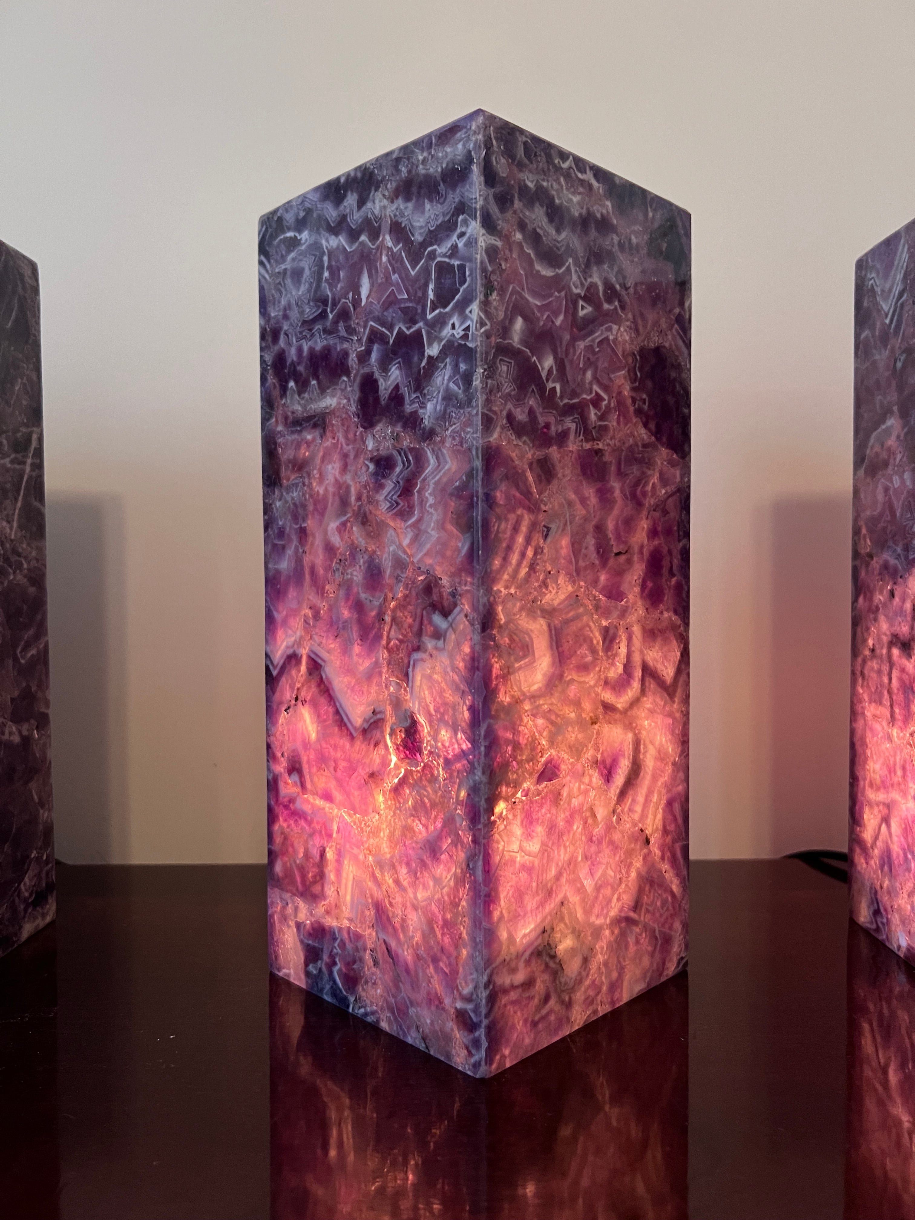 Chevron Amethyst Tall Pillar Crystal Lamp