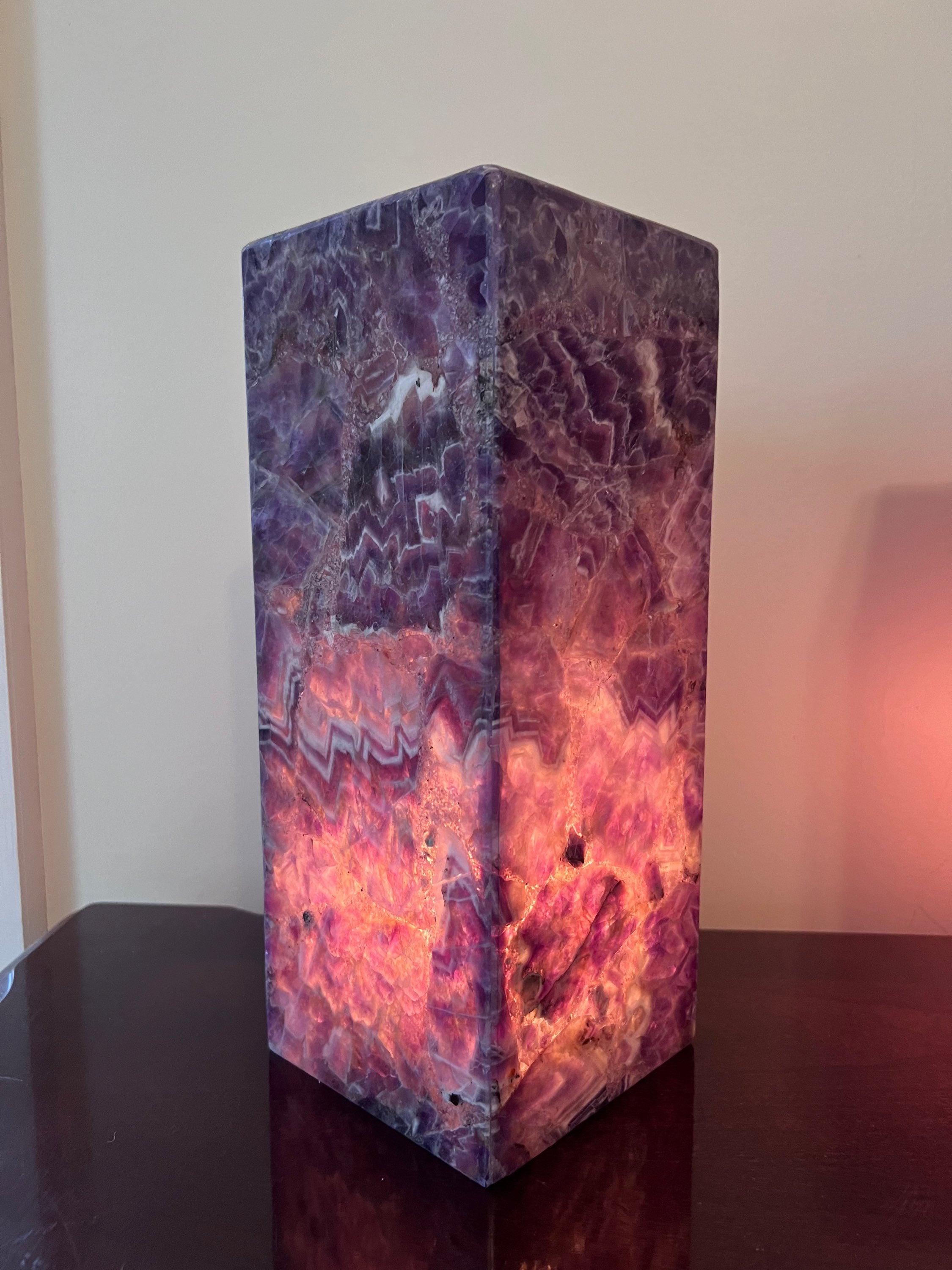 Chevron Amethyst Tall Pillar Crystal Lamp image 2